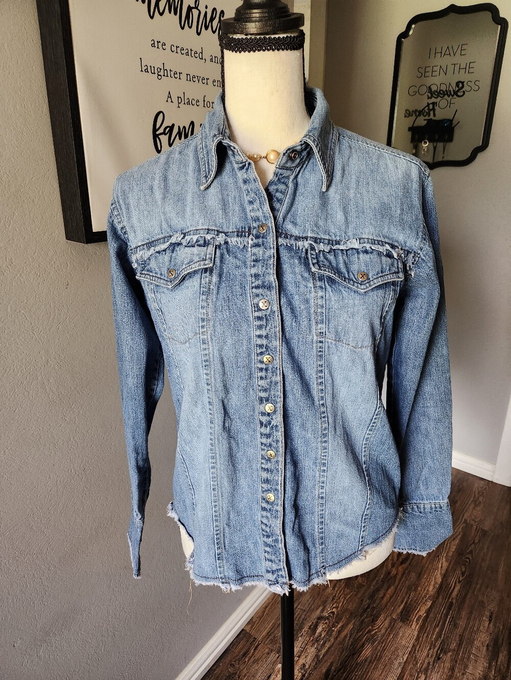 Denim Button-Front Shirt In Blue